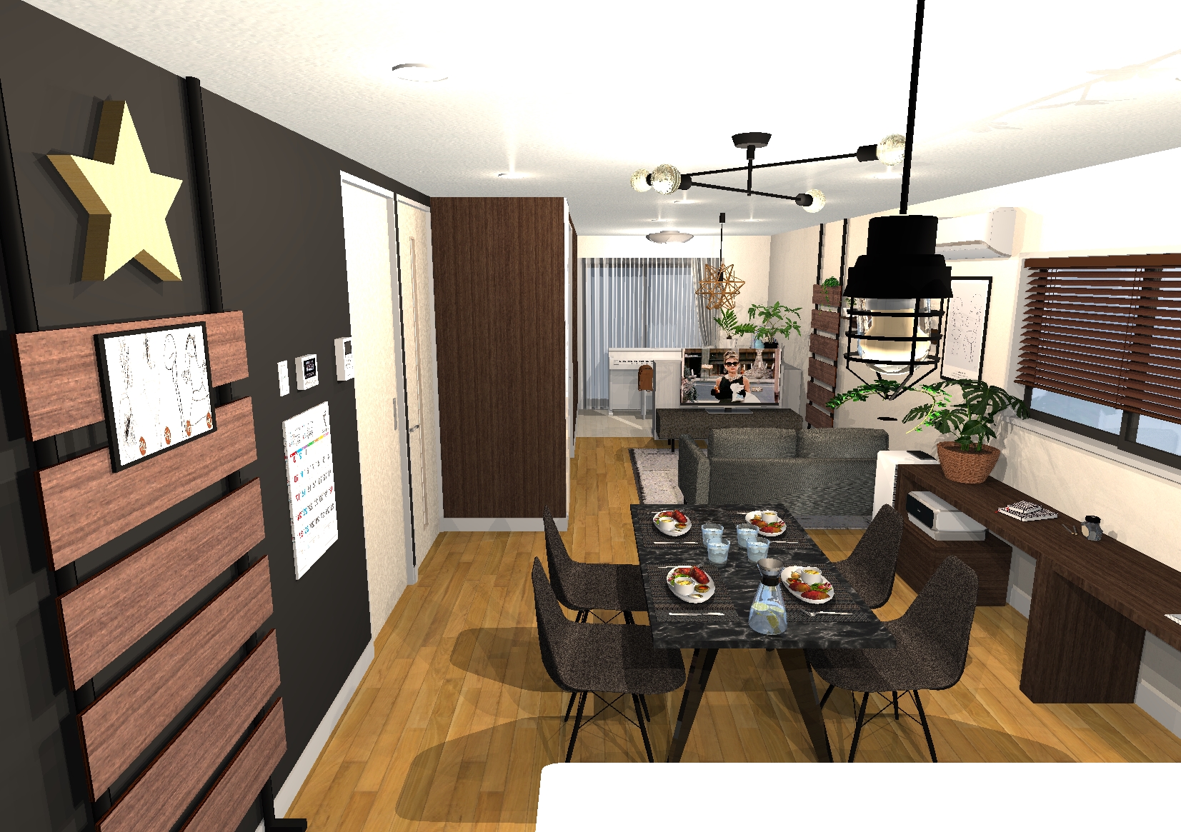 壁紙と家具配置を変えるとこんなにも広く見えるもの お子様の絵もオシャレなアートになるカフェ風インテリア空間 Hello Interior ハローインテリア