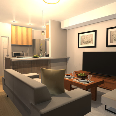 ウォールナットで揃えた、モダンテイスト。全体のテイストを整えつつ
テーブル・ソファのデザインにこだわりを。