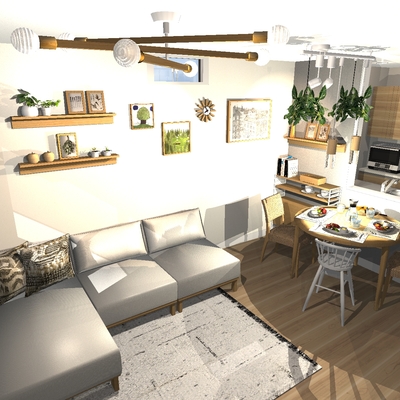 ほっこりするナチュラルテイストにちょっと遊び心を加えたアートを感じるカフェ風インテリア空間