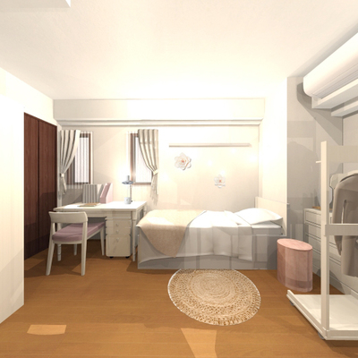 お勉強に集中できてゆっくりと安らげる書斎件ベッドルーム
～ホワイト・ベージュ・ピンクで作る大人かわいい韓国風インテリア～