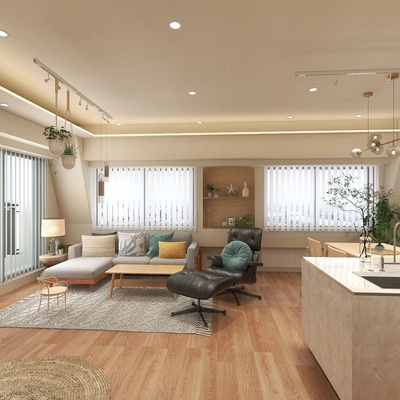 西海岸の軽やかさとヴィンテージな魅力が融合したリビングダイニング