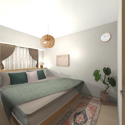 ベージュ～ブラウン・グリーンでまとめたリラックス感あるホテルライクな空間
～インテリア小物や素材で遊び心をプラス～