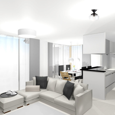 アートとライトグレーに癒されるホテルライクなリビングルーム