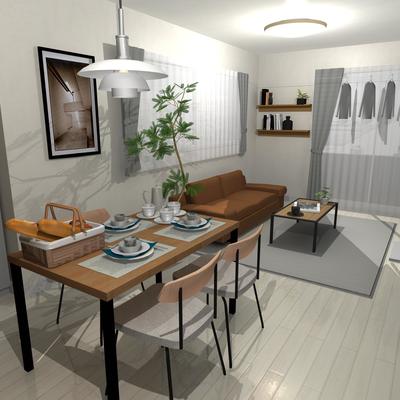 穏やかな空間分けで作る家族三人が心地よく過ごせるカフェ風インテリアコーディネート