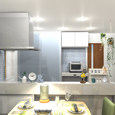 ライトグリーンをアクセントとした爽やかナチュラルインテリア～お食事の場と寛ぎの場を分けたメリハリリビングダイニング