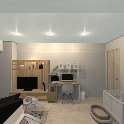 猫と暮らす、女性一人暮らしのモノトーンシンプル