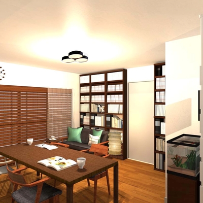 本に囲まれた暮らしー温もりと安らぎのあるミッドセンチュリ―モダン空間ー